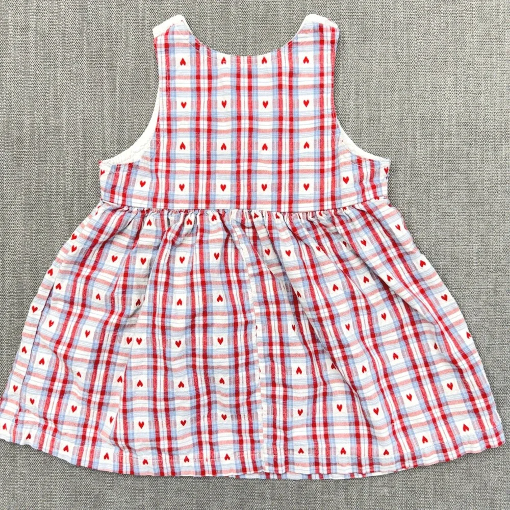 Vintage 90s OshKosh B'Gosh 4T Plaid Heart Pinafore Dress USA Made